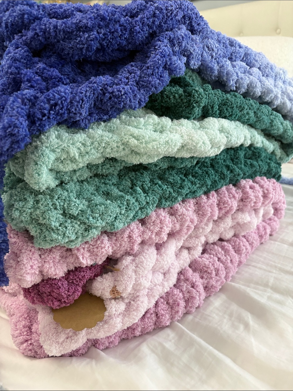 Custom hand knitted Chenille throw